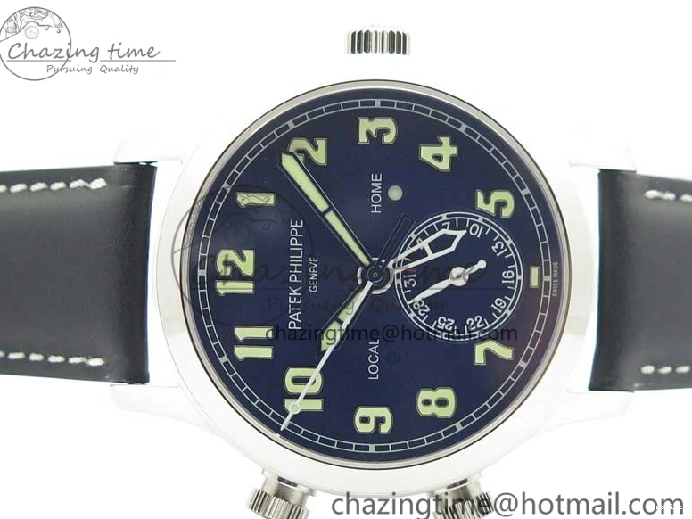 MIROTIME 0122 Practical Calatrava 5524 Pilot Travel Time SS GRF Blue Dial on Black Leather Strap A324 V 7107